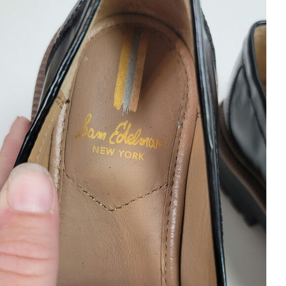 SAM EDELMAN LAURS PLATFORM LOAFERS IN BLACK PATENT LEATHER, SZ 6 - Picture 10 of 16